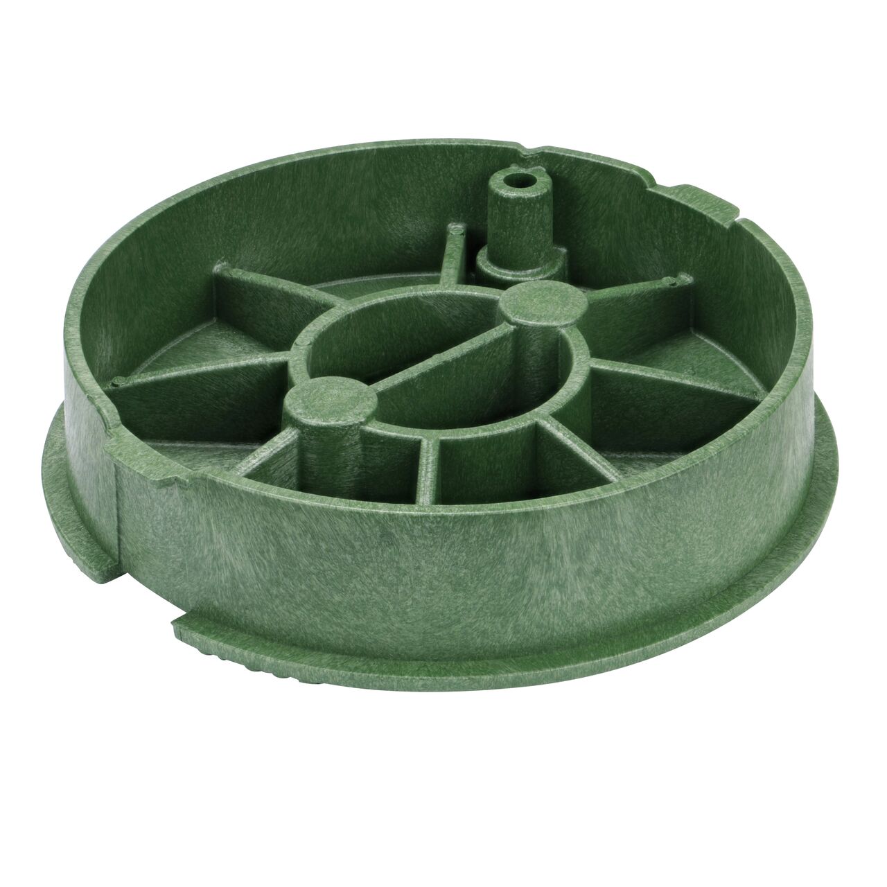 Bottom view of the reinforced ribs on the NDS 10 in. purple reclaimed water cover (NDS 311C) that fit the NDS 10 in. Standard Series Valve Box