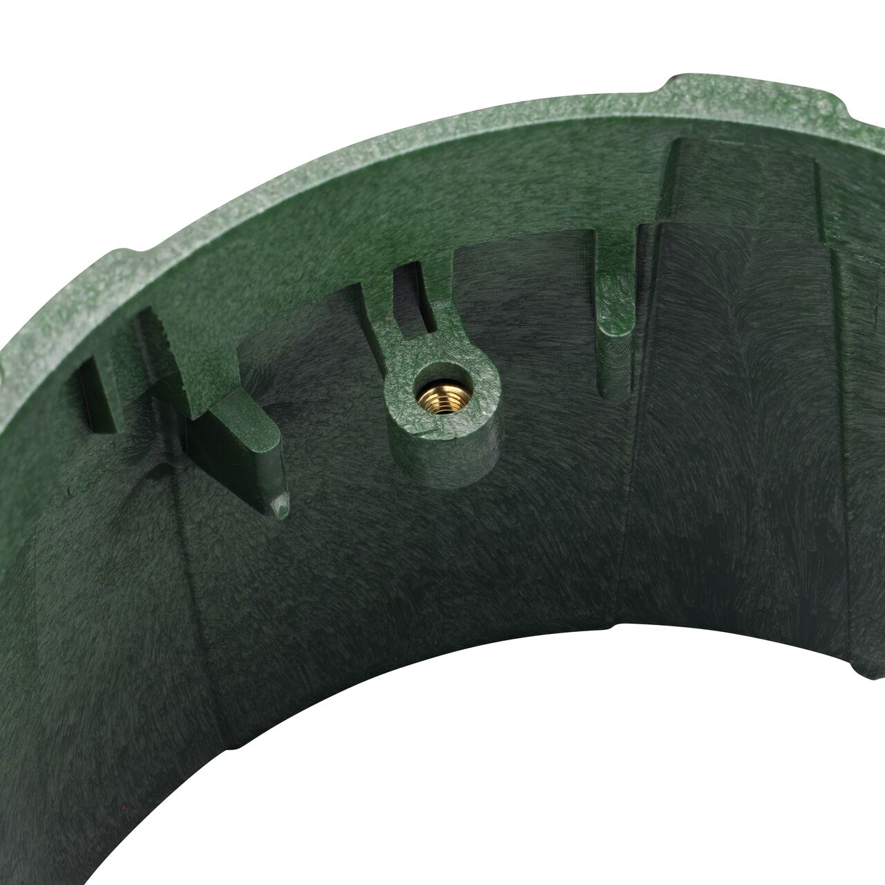 Closeup view on the bolt hole on the NDS Green plastic 10 in. Round Pro-Spec® Series Valve Box (NDS 312B)