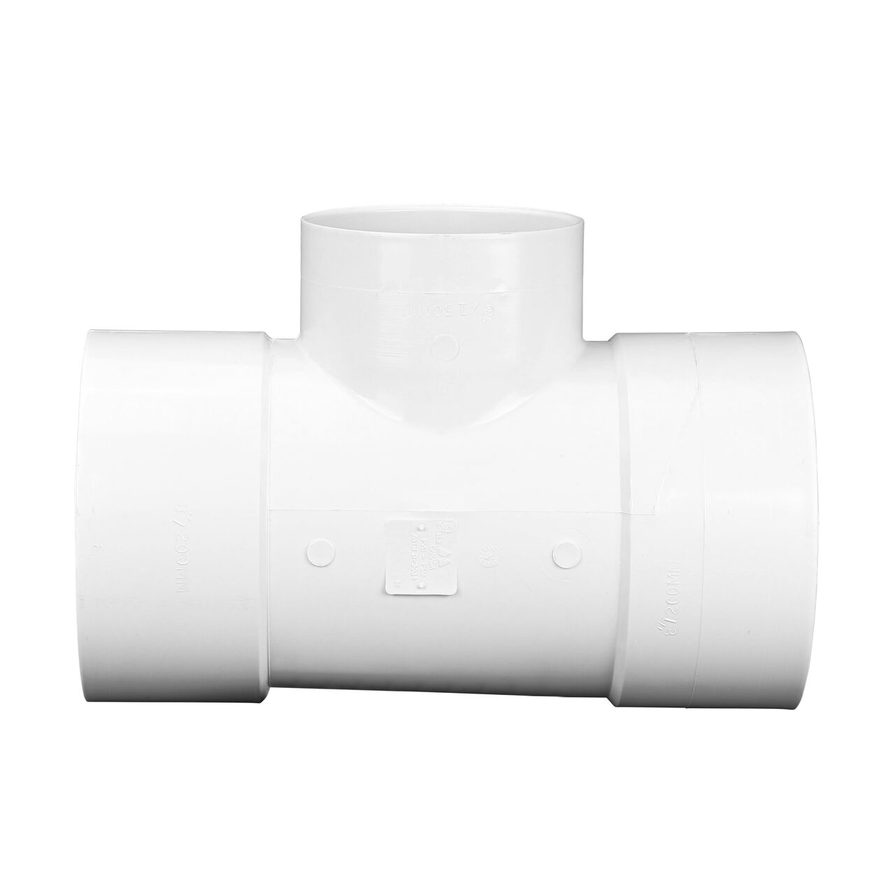 Alternate view with PVC tee for Sewer and Drain pipes; 8 in. Hub X Hub X 6 in. Hub connection (NDS 86P01) standing up