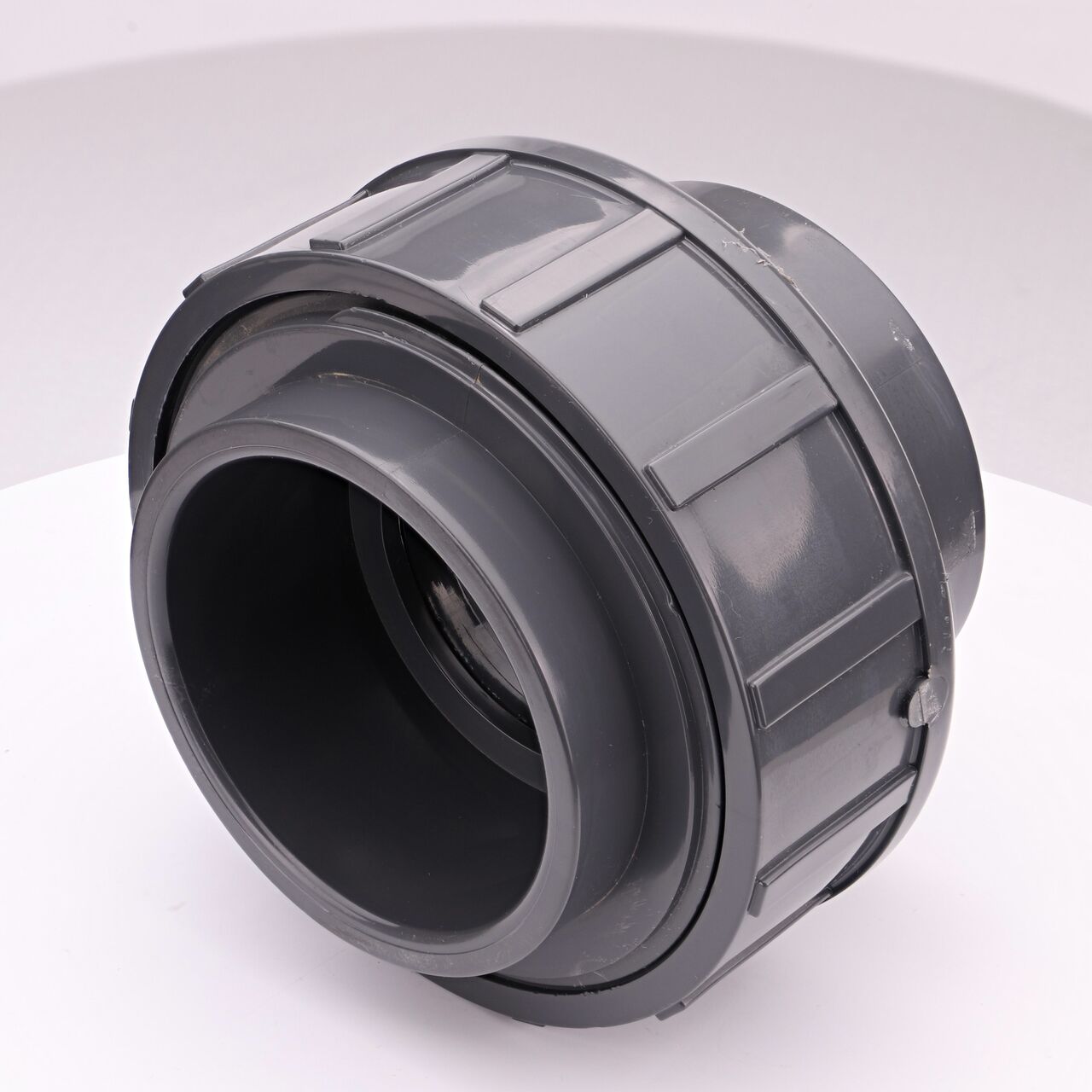 The NDS 3 in. PVC Union connects two 3 in. schedule 80 pipes to create a leak-resistant connection without the need for traditional glued sealant (NDS U-3000-S)