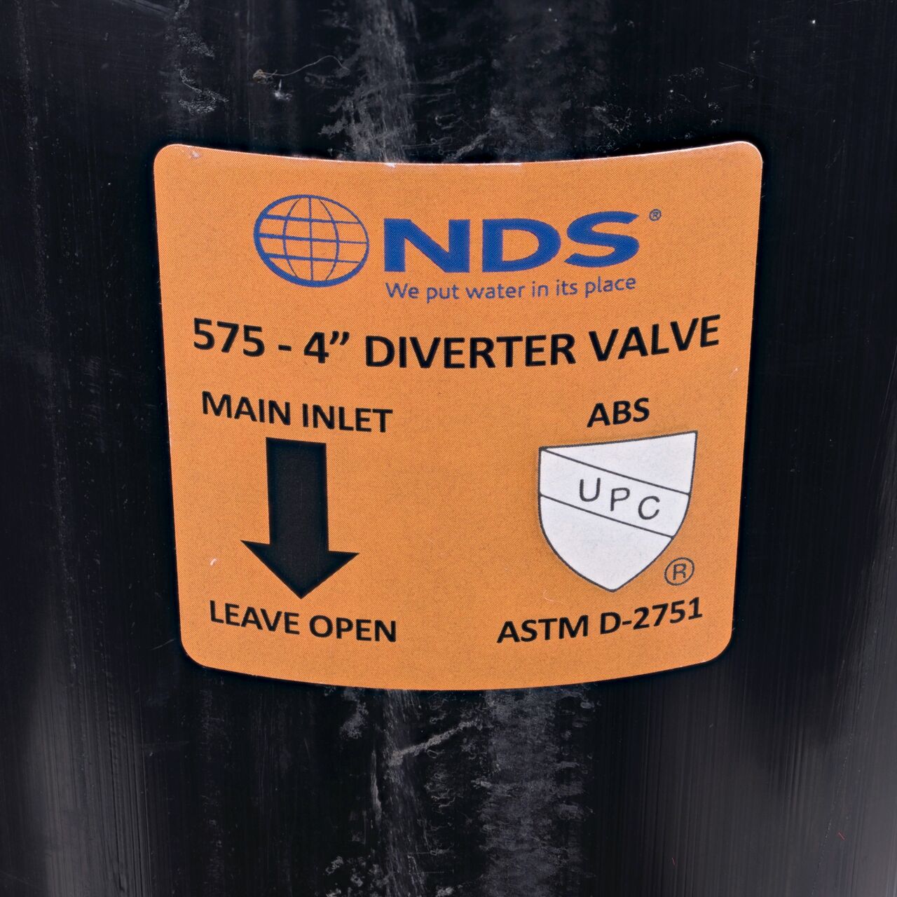 Closeup of the instruction label included on the NDS 4 in. ABS Diverter Valve (NDS 575)