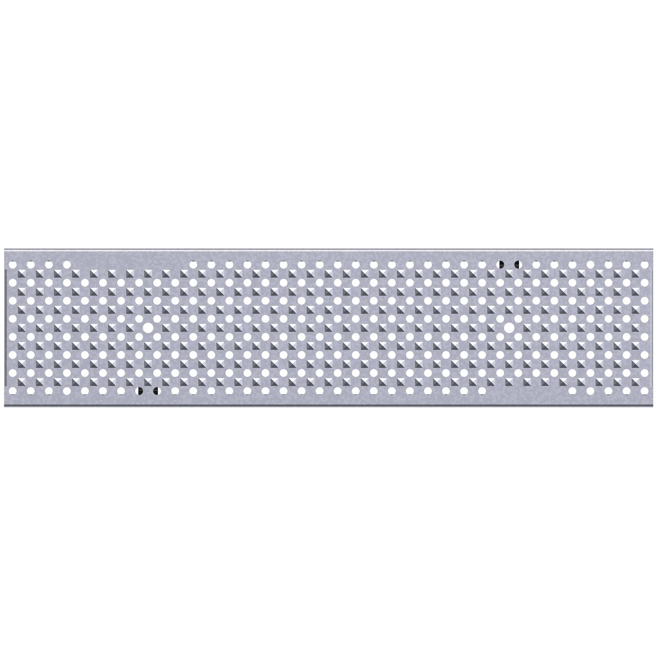 Full top down view of the class C perforated design galvanized steel BG-FILCOTEN® 100 Trench Drain Grate (NDS 17010229)