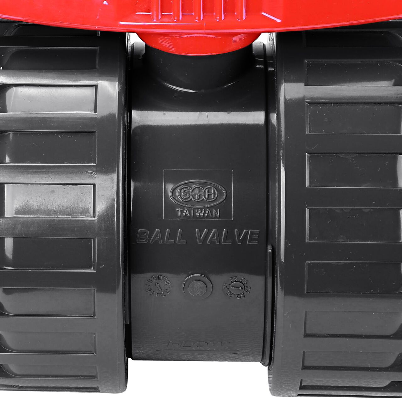 Closeup view of the NDS 3 in. PVC Slip True Union Ball Valve  that is made of durable PVC (NDS BTU-3000-SE)