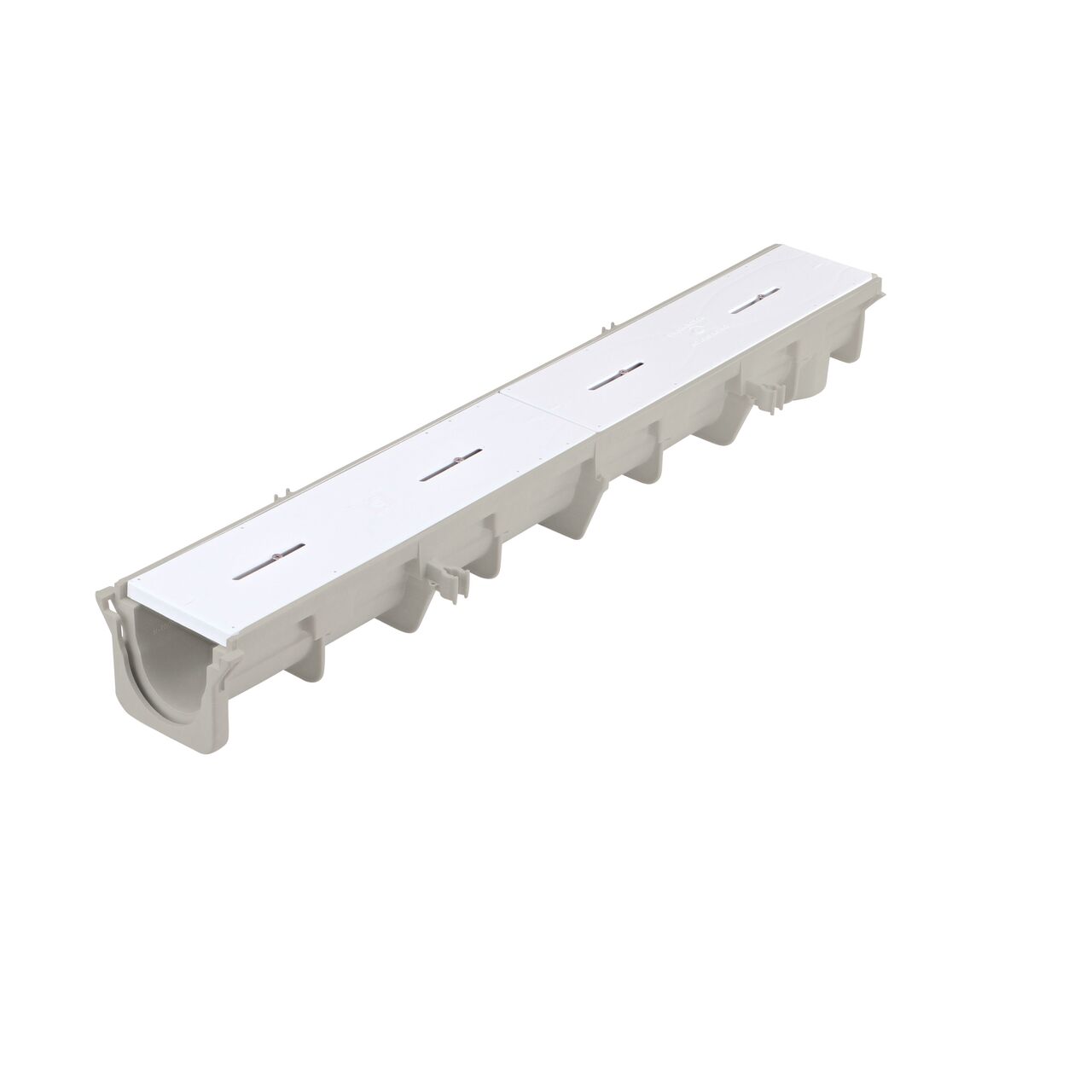 Side view of the NDS Neutral 3.99 in. Deep Dura Slope™ Channel Drain, end to end (NDS DS-090N)