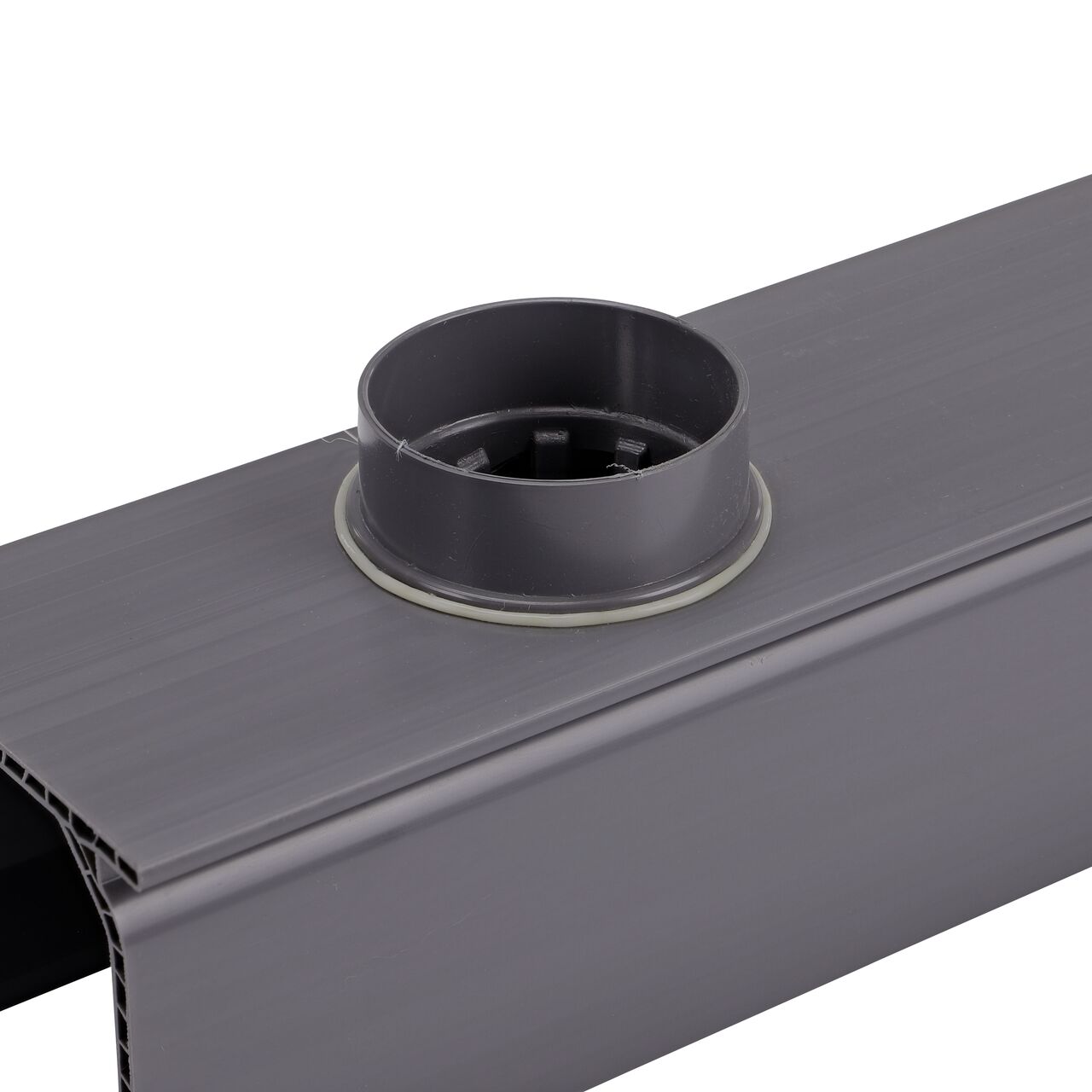 Closeup of the bottom outlet of the Mini Chanel Drain Bottom Outlet (NDS 550)