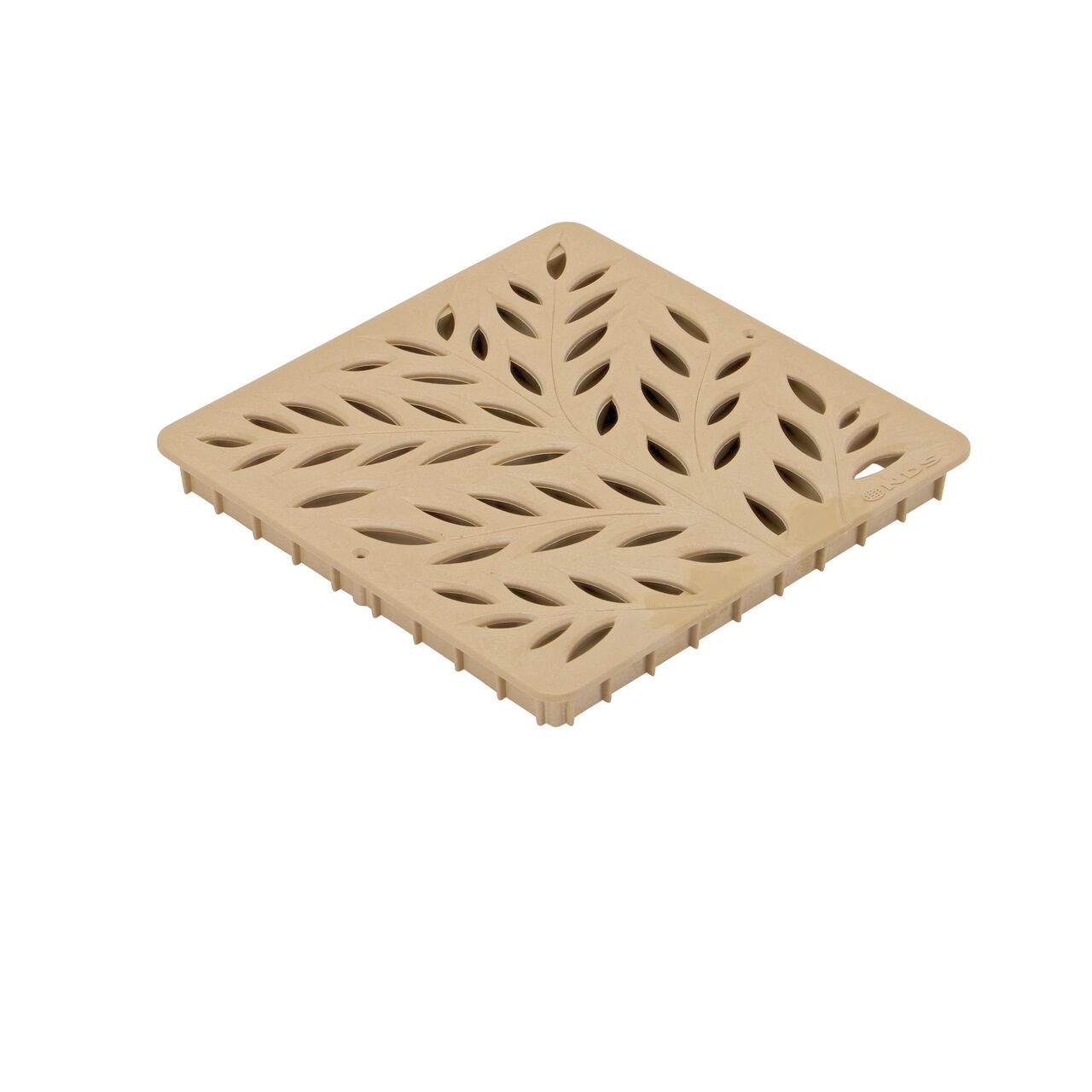 Sand plastic 12 in. Catch Basin Grate (NDS 1218S) with a decorative botanical design drains water as it blocks pipe-clogging debris