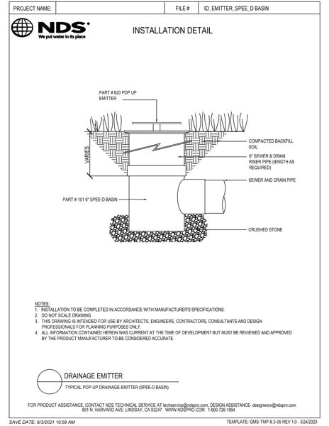 NDS Drainage Emitter With Spee-D® Catch Basin Installation Detail