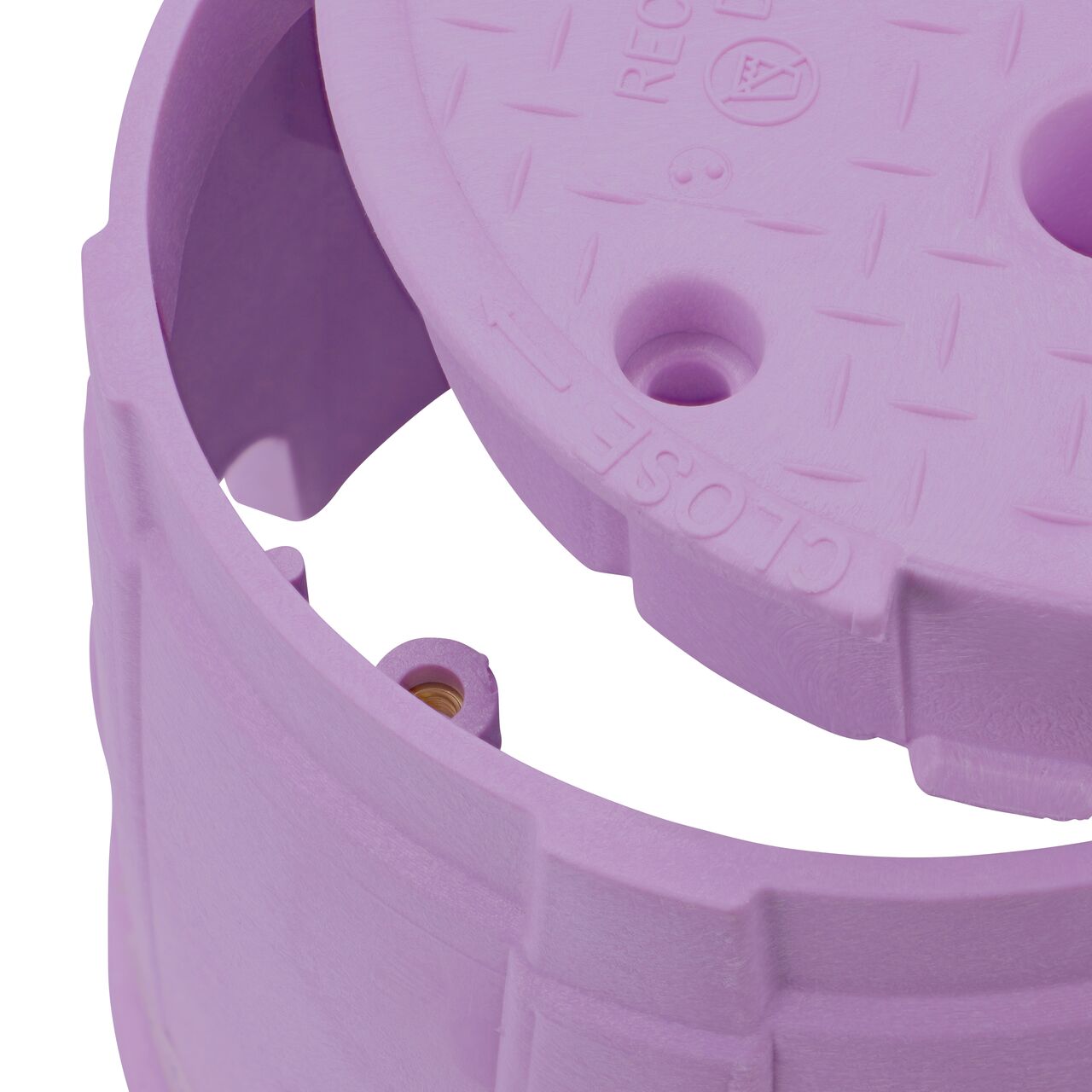 The valve box lid and bolt securely in place on the NDS 10 in. Round Pro-Spec® Series Purple Box and Purple Reclaimed Water Cover (NDS 312PBCR) keeping components protected against the elements, foot traffic, lawn care equipment, and potential vandalism while keeping them out of sight