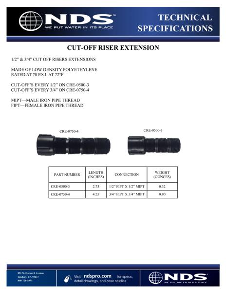 NDS Cut-off Riser Extensions Tech Spec