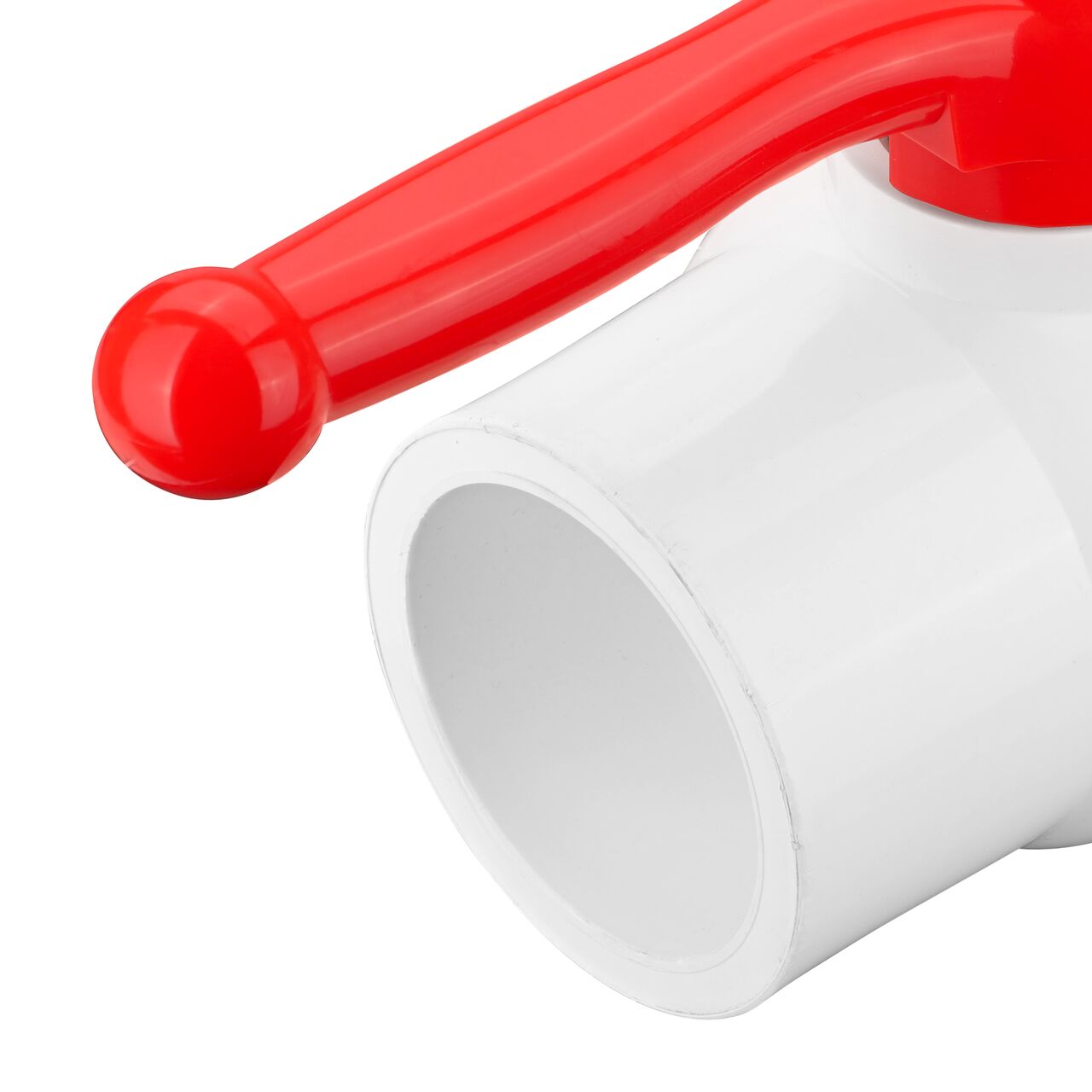 Closeup of the NDS CTS Ball Valve showing the stem that is made of durable PVC material (NDS E1310-25)