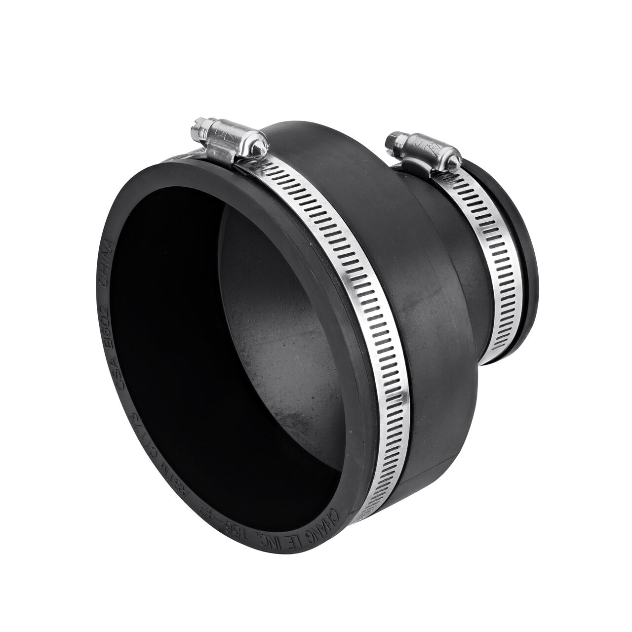 The NDS 4 in. X 2 in. stainless steel flex coupling connects two cast iron/sewer and drain or DWV/copper/steel/lead pipes and includes clamps tighten to secure coupling onto pipe (NDS 56-42)
