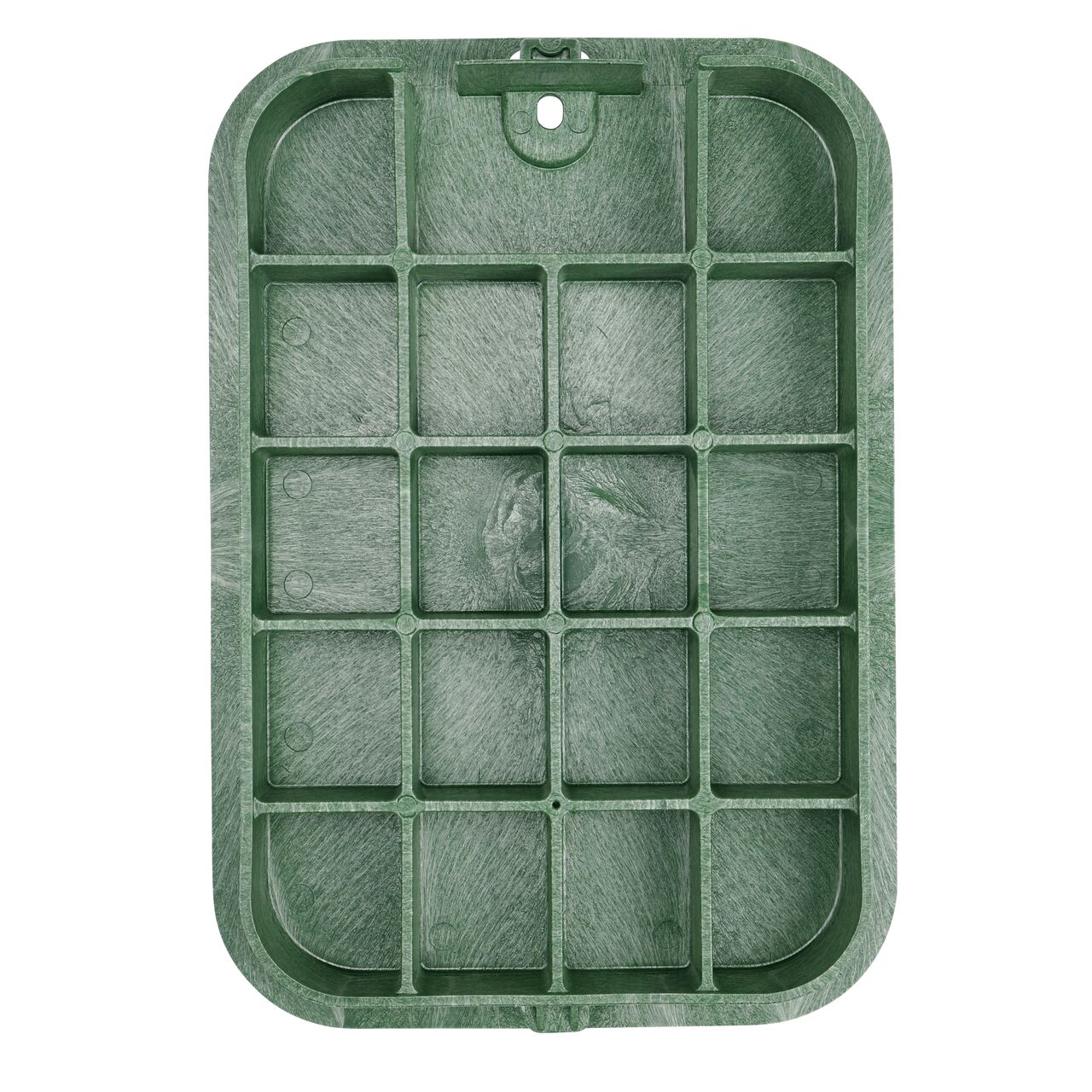 Top down View of the underside of 14 in. X 19 in. Rectangular Green ICV Cover with reinforcing ribs (NDS 113BC)
