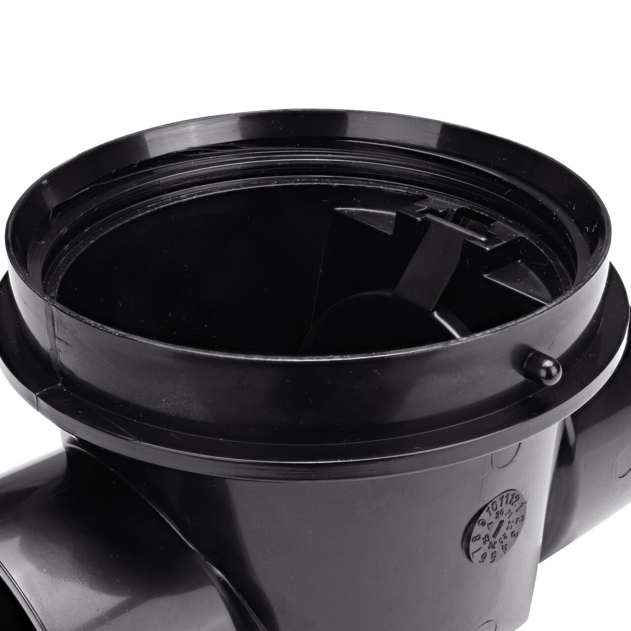 Closeup of the flapper attachment inside the NDS Black 3 in. Backwater Valve (NDS 375)