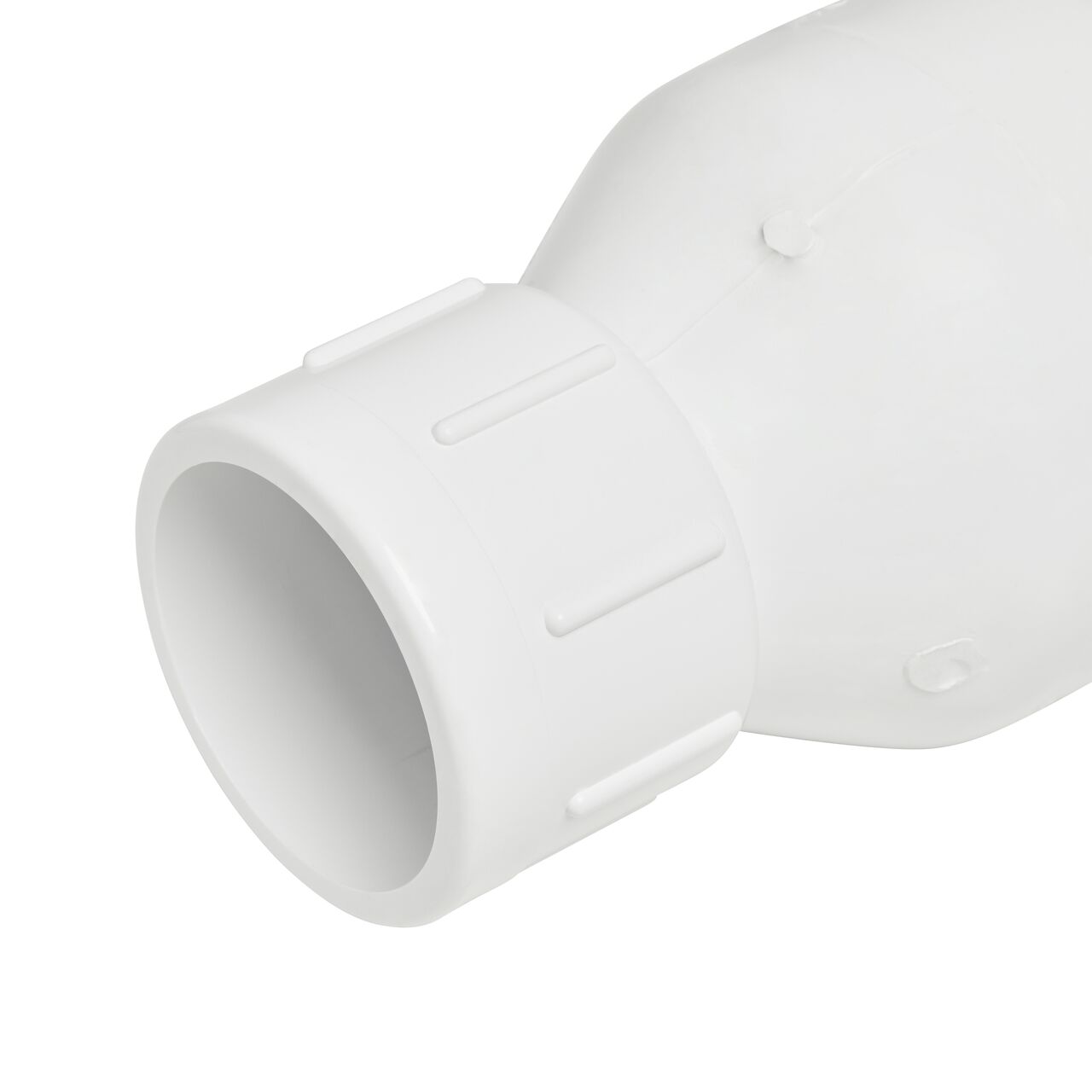 Closeup of the slope view of the NDS White 1-1/2 in. IPS Slip by Slip end PVC Adjustable Spring Check Valve with 30 lb. Spring (NDS 1228V15)