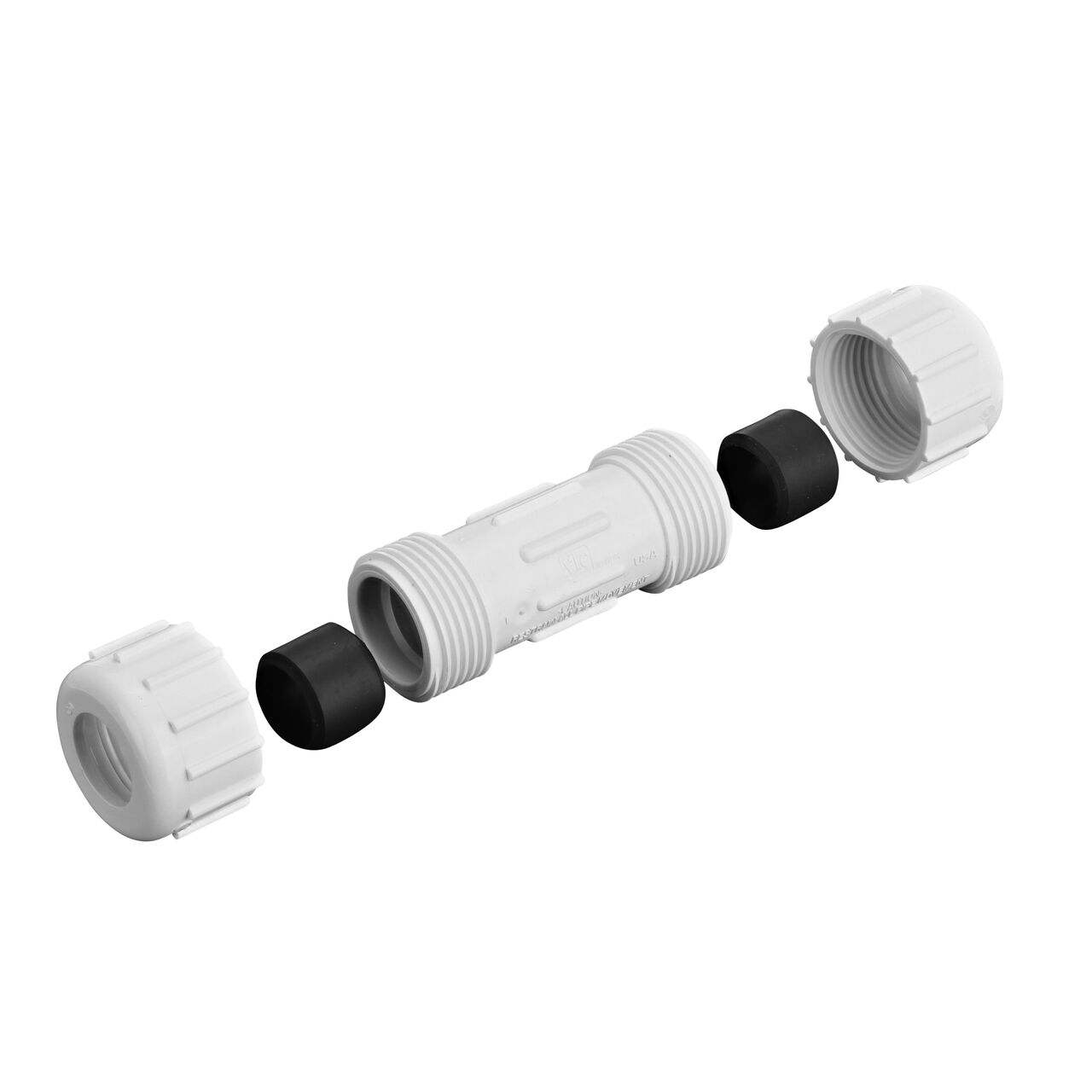 The Compression Adapter 1/4 in. IPS UC unassembled showing that the adapter comes with adjustable nut for corrosion-free connection and reduces pull-out from pipes (NDS CPC-0500)
