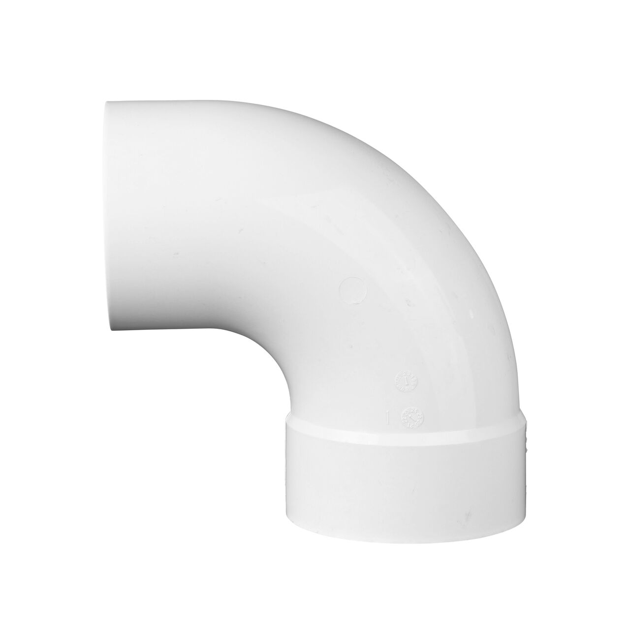 Side view of the PVC 90° long-turn street elbow; connects 4 in. Hub to Spt (NDS 41P0ST, NDS 41P0ST*, NDS L41P0ST, NDS M41P0ST)