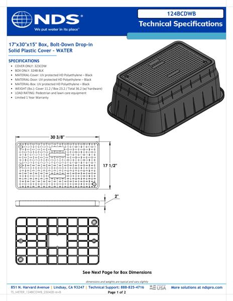 NDS 17 in. X 30 in. Rectangular Meter Box and Drop-in Cover, 15 in. Height, Black Box, Black Water Meter Cover, Includes Bolt Tech Spec