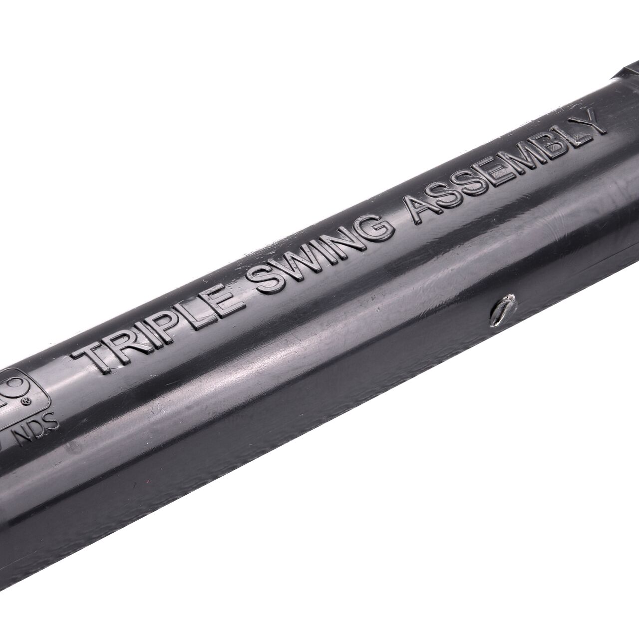 Closeup view of the NDS PVC Triple Swing Joints Assembly, Sch. 80 3/4 in. spigot X 3/4 in. MPT for subsurface irrigation and sprinkler applications is clearly marked and offers flexibility that protects pipelines from damage (NDS TSA-0750-ST)
