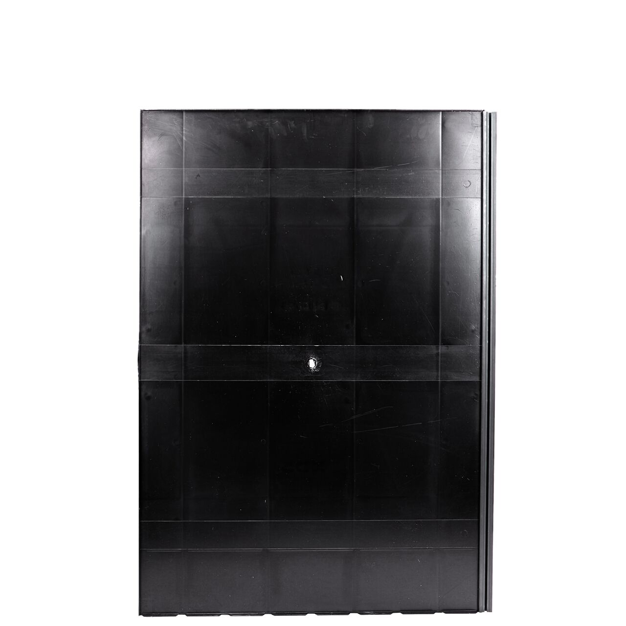 The backside of the 12 in. deep NDS Root Barrier Panel (NDS EP-1250) shows a flat surface to lay flush with the dirt, and Anchor Lock external flanges at the base to lock into the ground