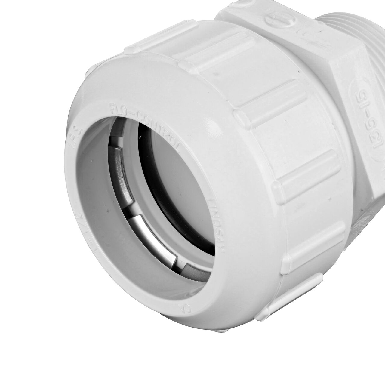 Closeup of the Flo Lock compression end with steel gripper on the NDS 1 1/2 in. Flo Lock Gripper Adapter (NDS 135-15)