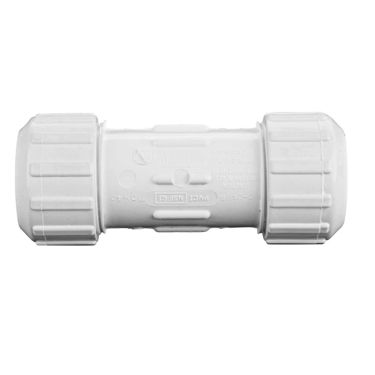Side view of the NDS 1 in. Flo Lock PVC Gripper Coupling (NDS 112-10) which transports water through pipes