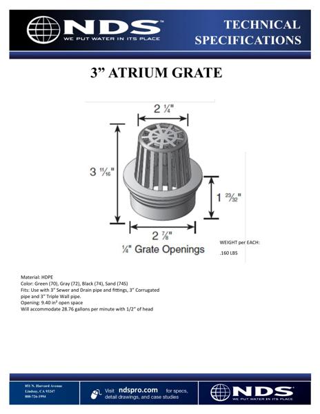 NDS 3 in. Atrium Grate Tech Spec