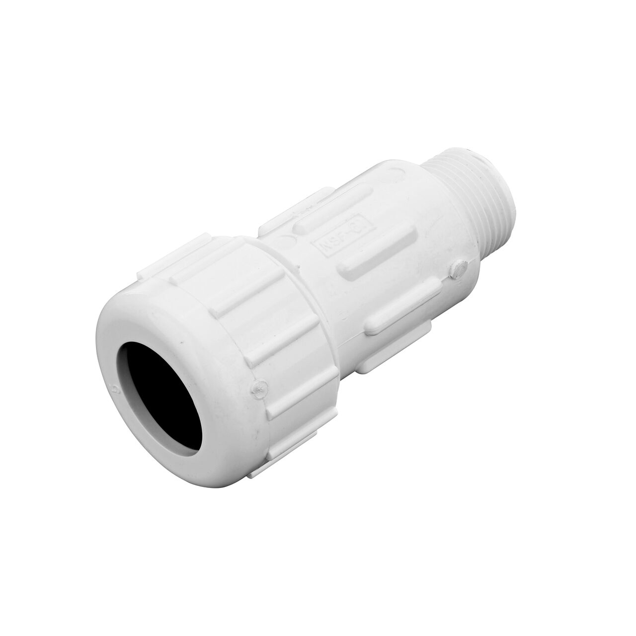 PVC Compression Adapter, 3/4 in. IPS UC X 3/4 in. IPS MPT provides a leak-resistant connection between pipes and has one compression end that connects onto 3/4 in. IPS pipe end and one MPT end that threads into FPT pipe end (NDS CPA-0750)