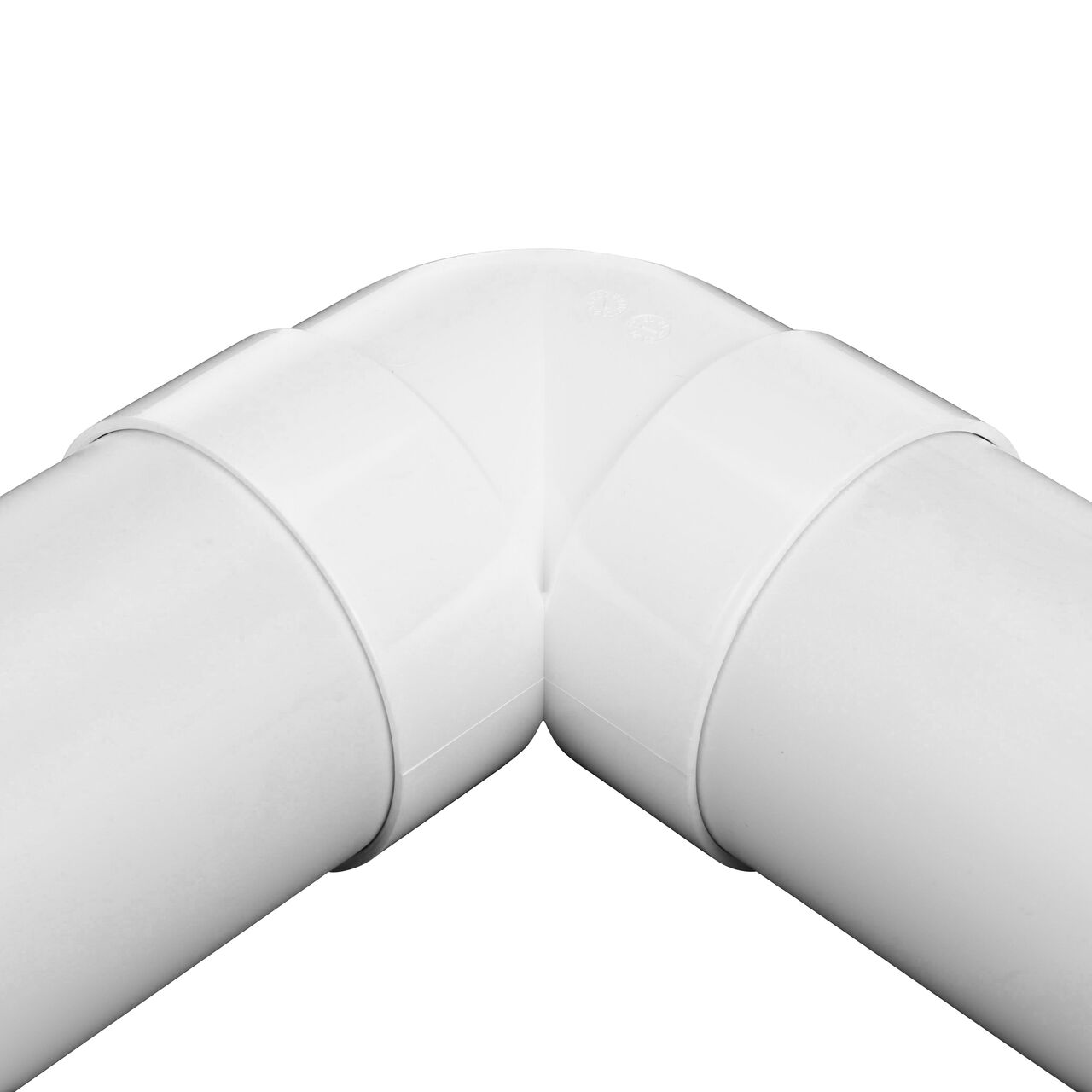Alternate view with both 4 in. S&D pipes attached to either end of the NDS 4 in. PVC Sewer and Drain 90° Elbow (NDS 4P02*, NDS 4P02, NDS 4P02_BULK)