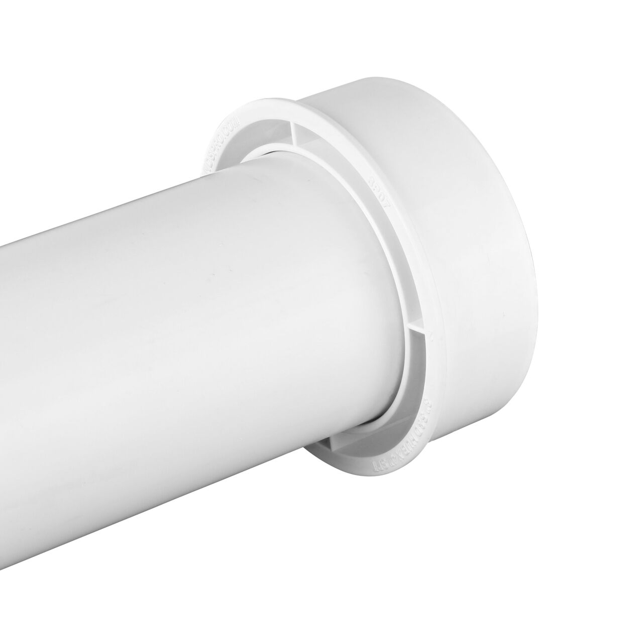 PVC increaser/reducer bushing, connected to 3 in. Sewer and Drain Spt to 4 in. S&D Hub (NDS 3P07, NDS M3P07)
