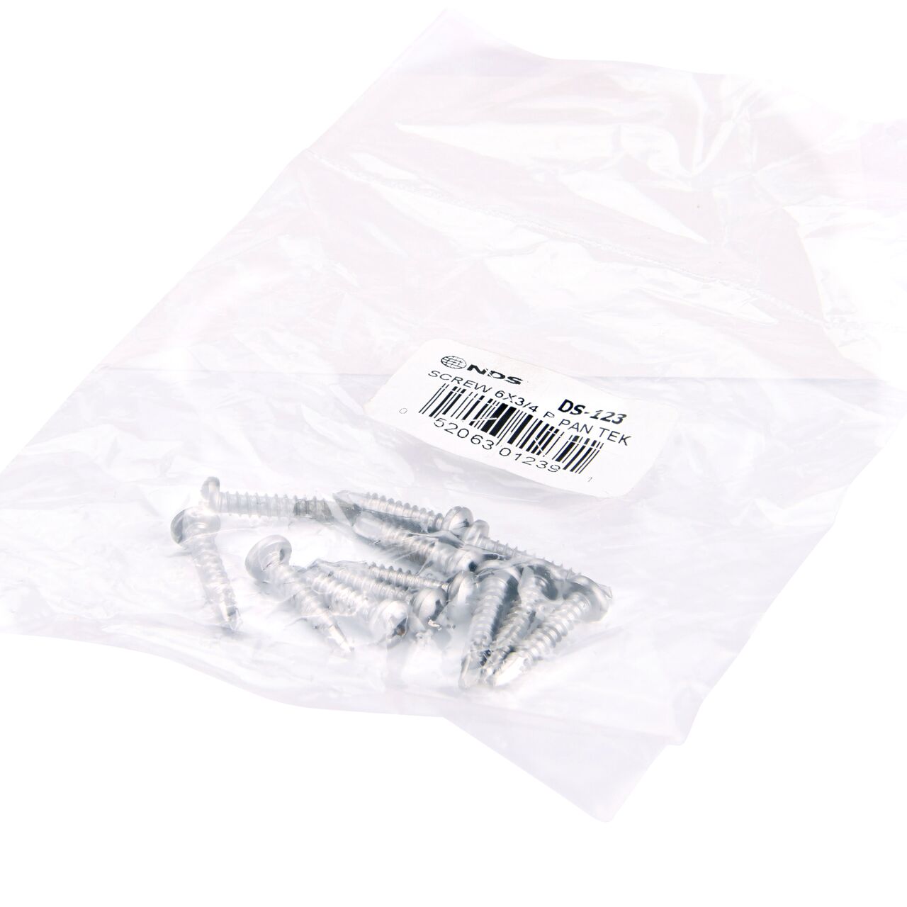 The stainless steel #6 Phillips Pan Head Screw (NDS DS-123) comes packaged in a bag of 12