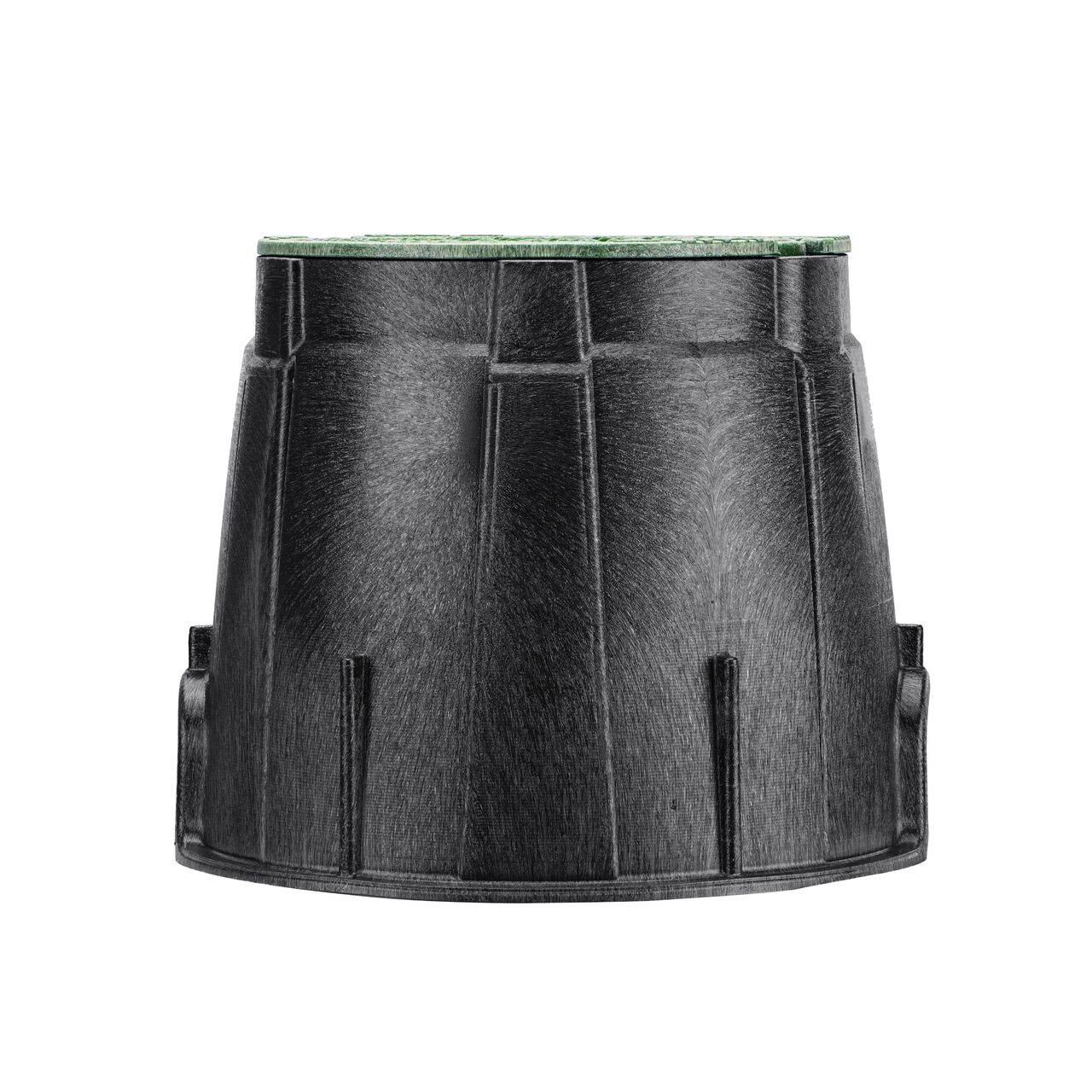 Side view of the longer length side of the NDS 10 in. Round Pro-Spec® Series Valve Box & Sewer Cover (NDS 311BCS) which is engineered for superior strength with structural reinforcing ribs
