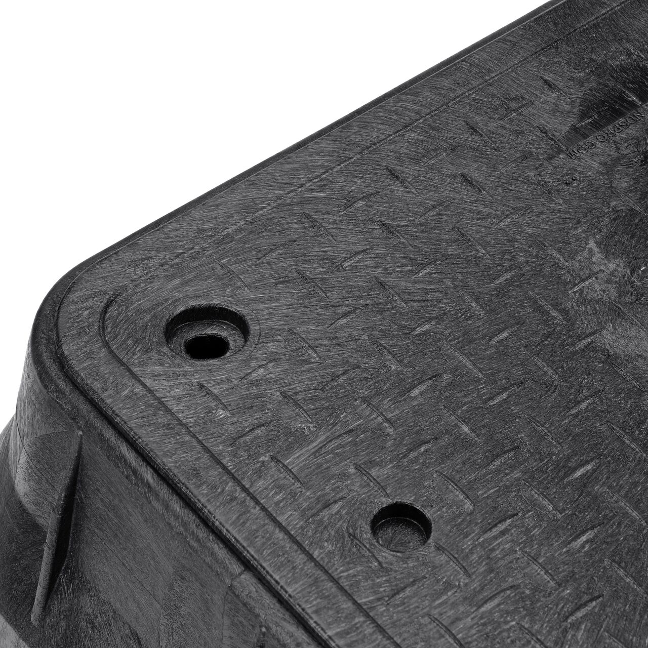 Closeup view of the inside reinforced edges on the NDS 13 in. x 24 in. Rectangular Pro-Spec® Series Valve Box and Cover (NDS 325BCBBLK)