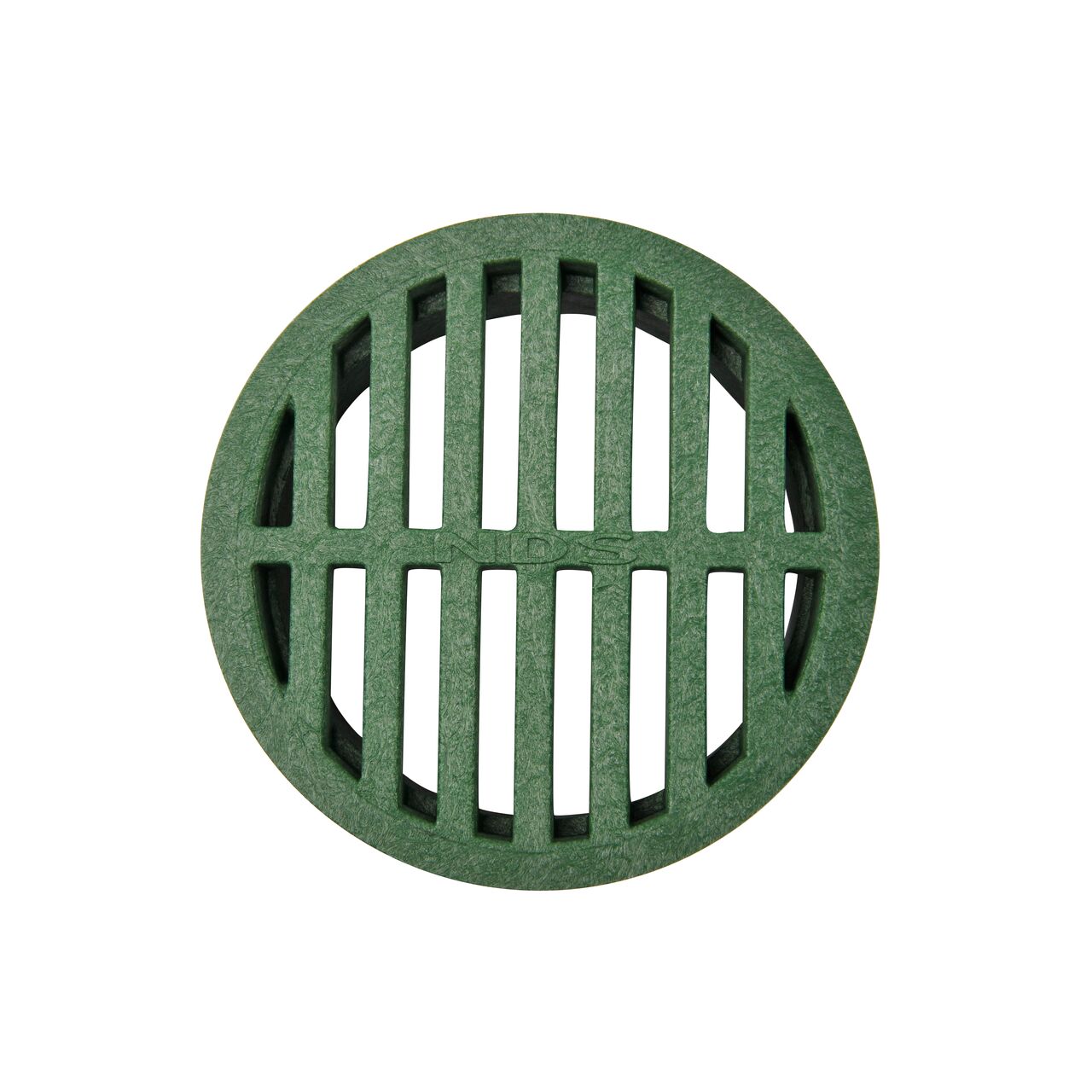 Top-down view of the NDS 4 in. Round Grate, made of green plastic (NDS 13*, NDS 13)