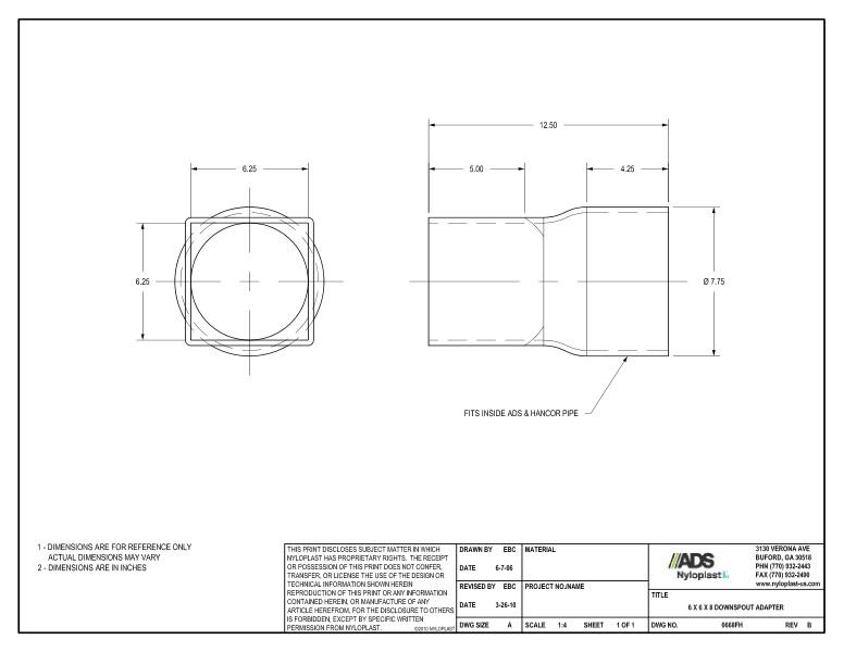 6 X 6 X 8 Downspout Adapter Nyloplast Detail