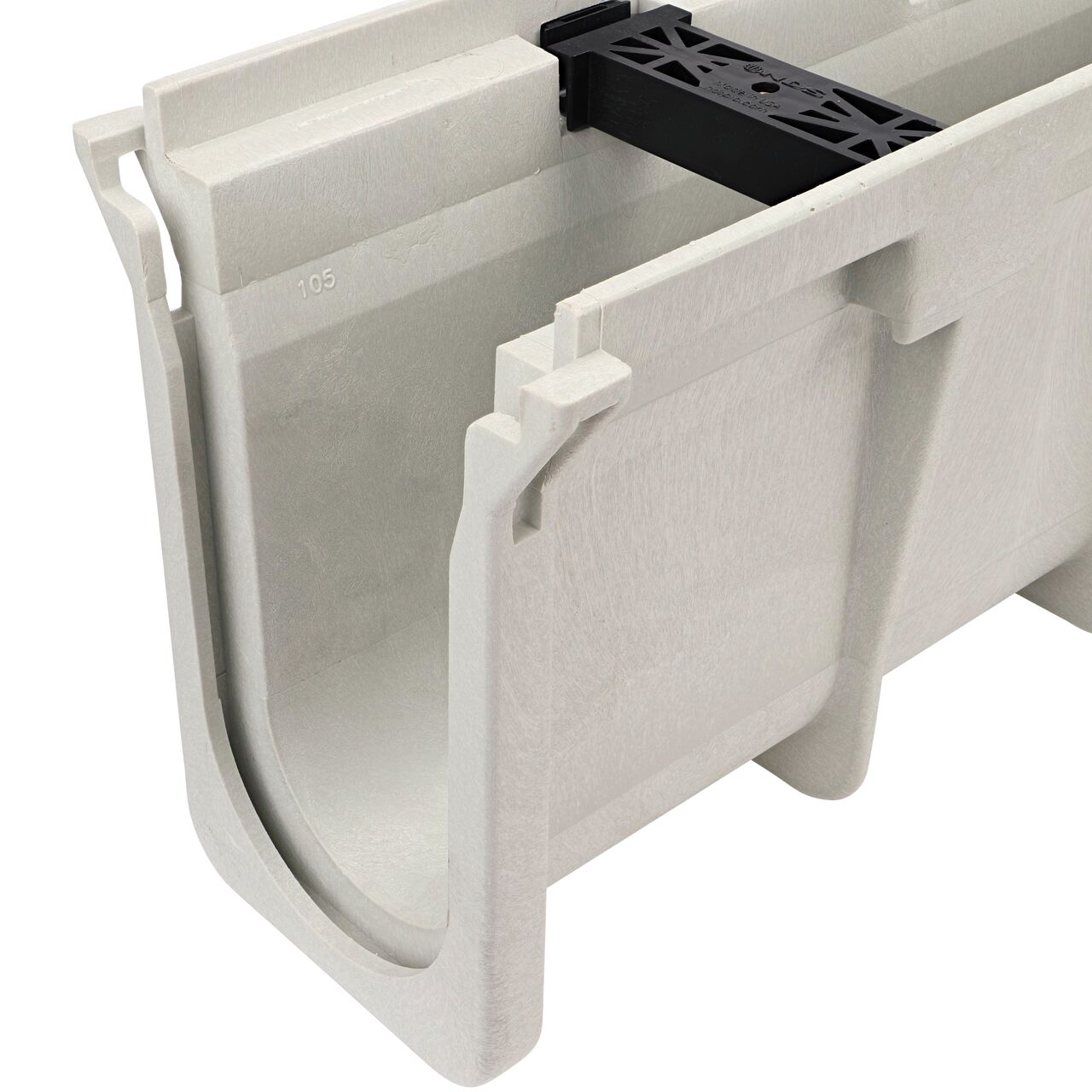 Closeup view of the Dura Slope Channel, 8.70 in. to 9.04 in. Deep, with groove joints facing camera (NDS DS-105)