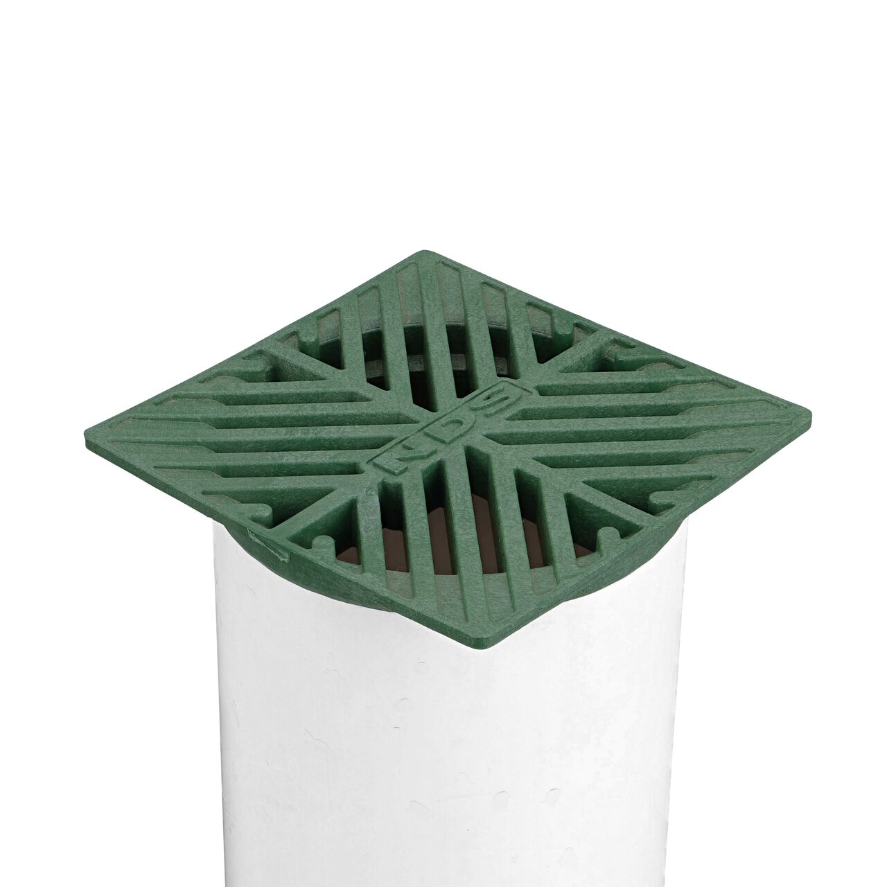 NDS green plastic 5 in. Square Grate fits 3 in. Drain Pipes & 4 in. Fittings installed on 3 in. S&D Pipe (NDS 7, NDS 7*)