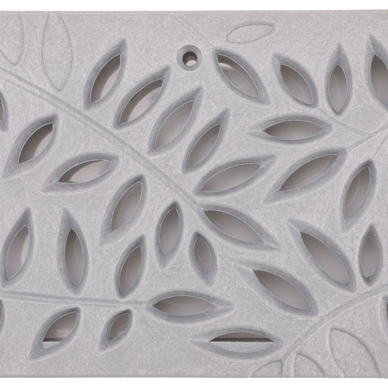 Top Down view of Spee-D® Channel Drain Grate, Decorative Botanical Design in Gray Plastic (NDS 252GY)