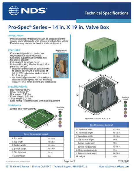 NDS 14 in. X 19 in. Rectangular Pro-Spec® Series Valve Boxes & Covers Tech Spec