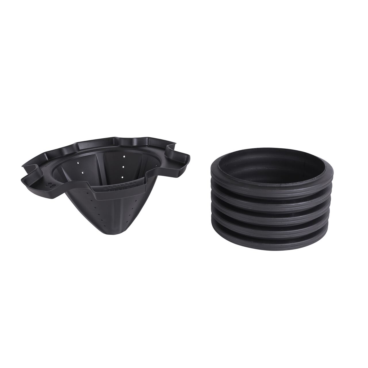 NDS SedimenTrap unassembled as the corrugated pipe and cone tip can be removed from each other (NDS SC-ST)