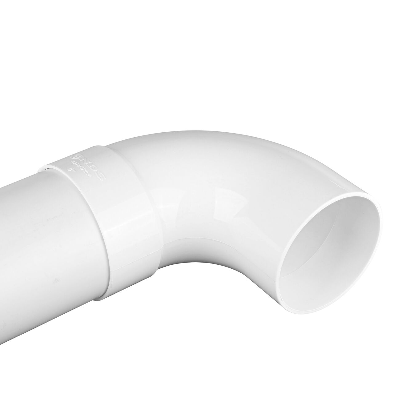 PVC 90° long-turn street elbow; connects 4 in. Hub to Spt connected to 4 in. S&D pipe (NDS 41P0ST, NDS 41P0ST*, NDS L41P0ST, NDS M41P0ST)