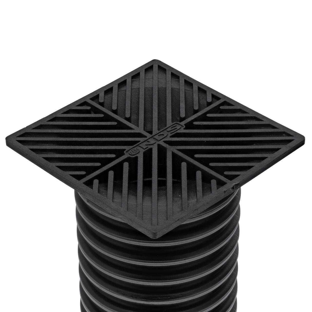 NDS 6 in. Square Grate installed on 4 in. Single-Wall Corrugated Pipe (NDS 4*, NDS 4)