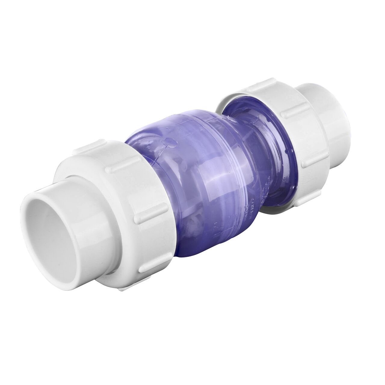 Alternate direction of the leak-resistant NDS Clear 1-1/2 in. slip end by slip end with 1/2 lb. spring PVC True Union Spring Check Valve (NDS 1700C15)