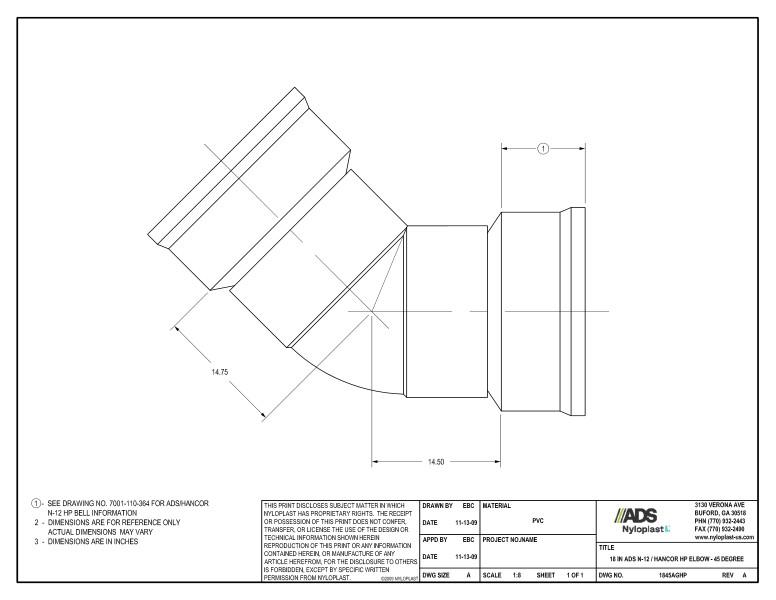 18" HP Elbow - 45 Degree Nyloplast Detail