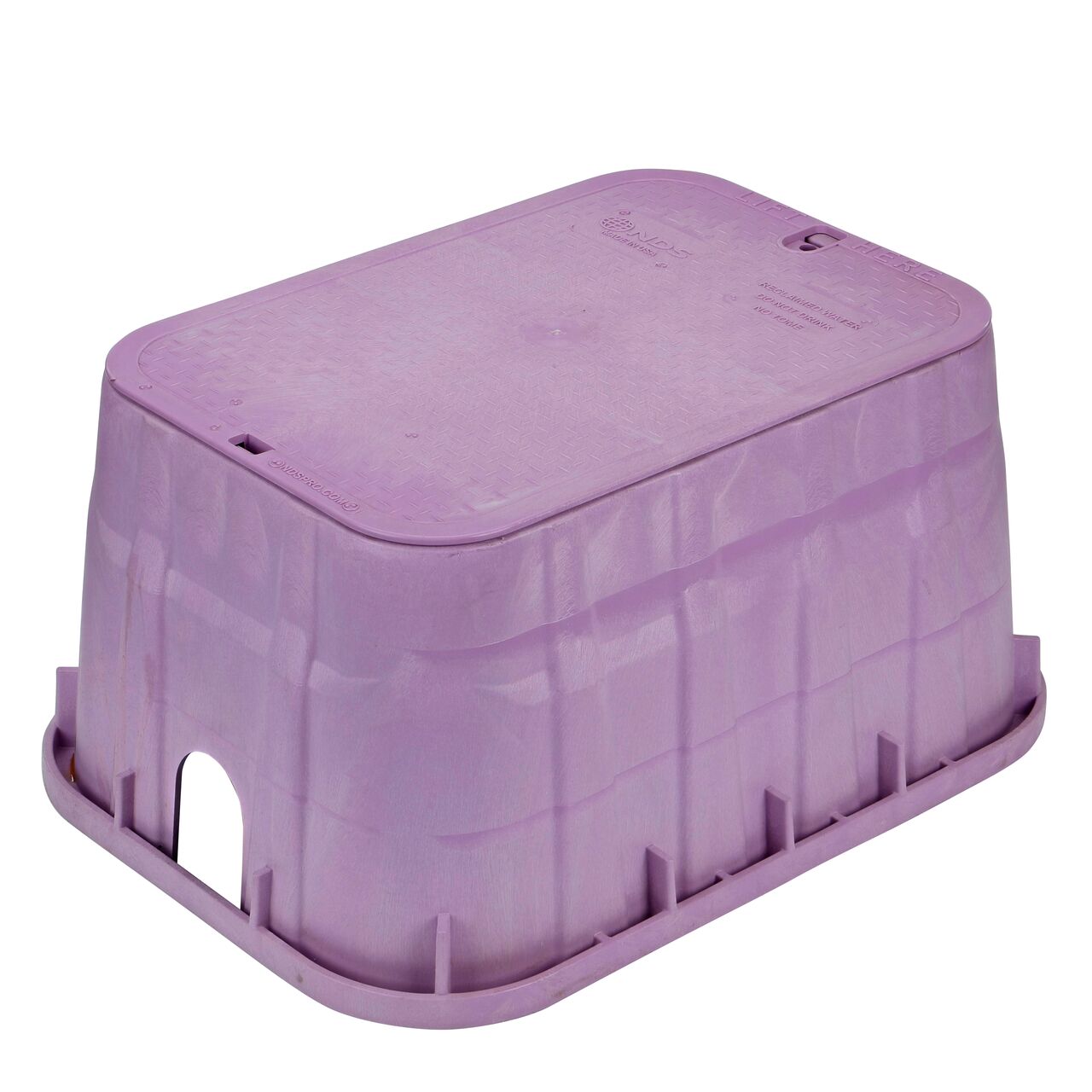 The NDS 13 in. X 20 in. Rectangular Pro-Spec® Series Valve Box and Cover is a 12-5/8 in. high Purple Box and Purple Cover with Reclaimed Water markings on the Overlapping lid (NDS 318PBCR) and protects underground irrigation and sprinkler system components and keeps them out of sight