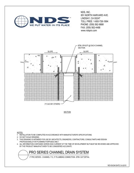 NDS 3 in. Pro Series™ Channel Drain System Bottom Installation Detail
