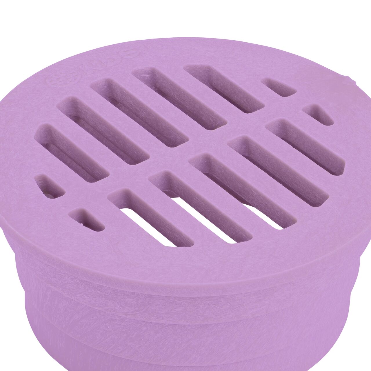 Closeup of the grate design on the NDS 3 in. Round Grate made of green plastic (NDS 16P)
