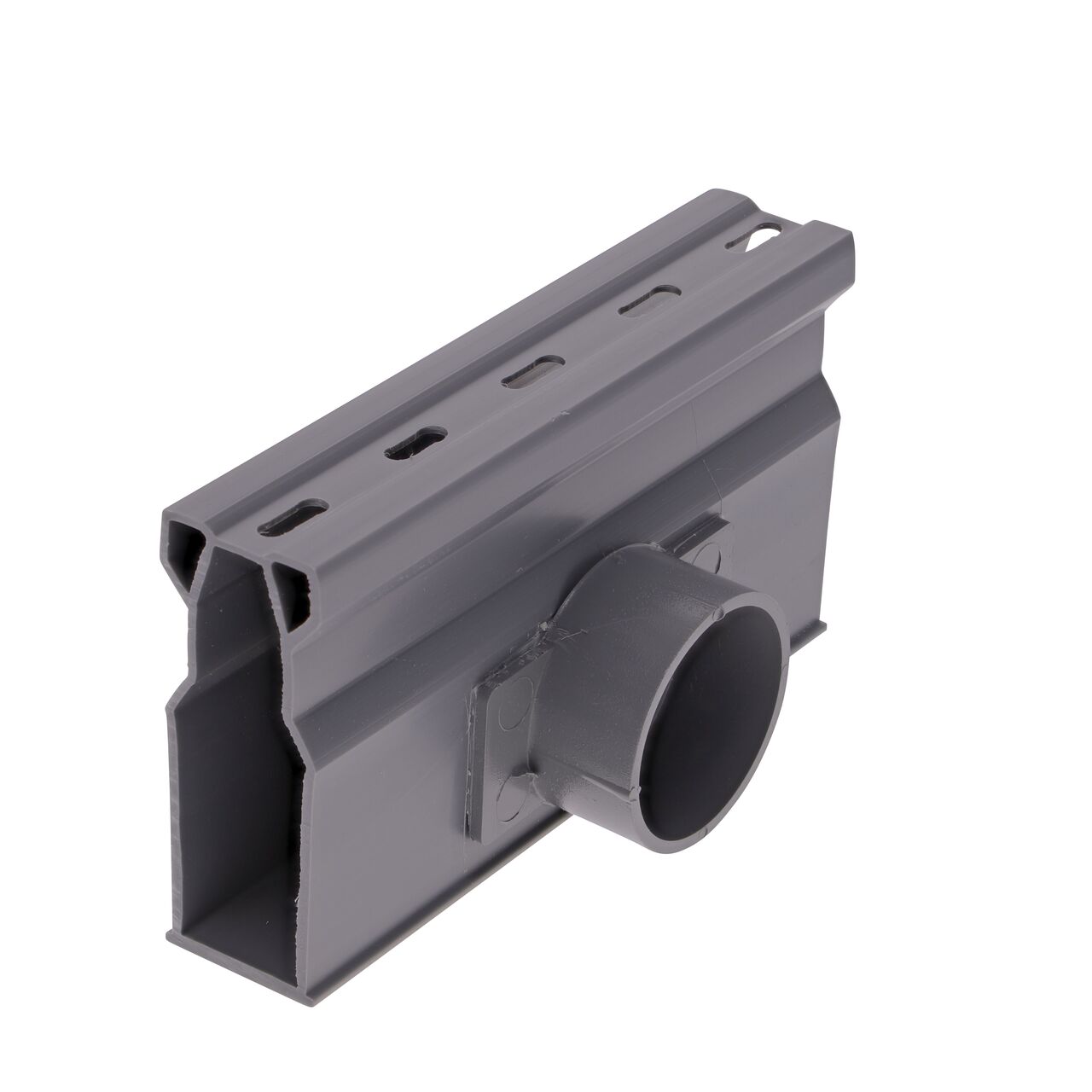 Hero shot of the Micro Channel™ Drain with Side Outlet, Gray Plastic (NDS 8513)