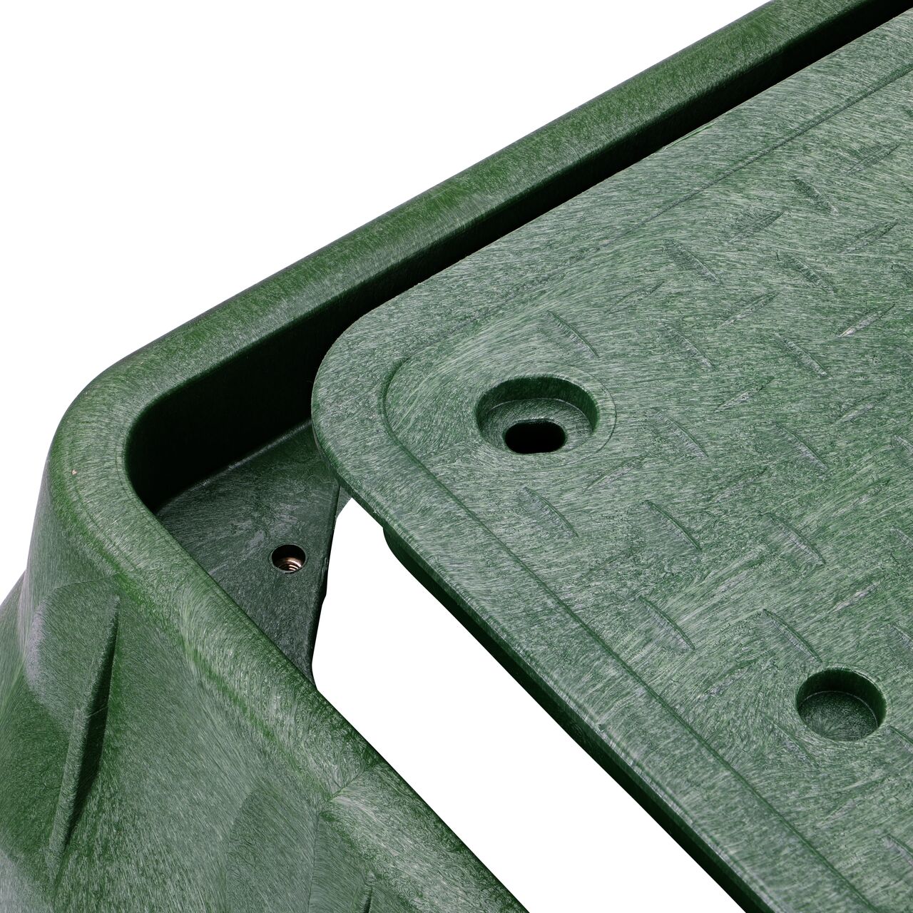 The valve box lid and bolt securely in place on the NDS 13 in. X 24 in. Rectangular Pro-Spec® Series Green Box and Green Water Cover (NDS 321BCBW) keeping components protected against the elements, foot traffic, lawn care equipment, and potential vandalism while keeping them out of sight