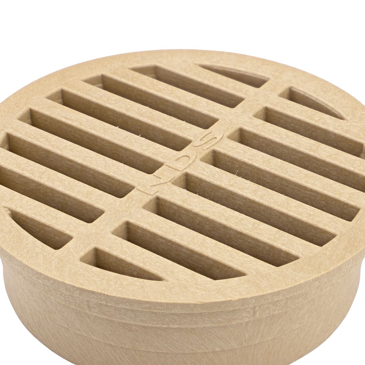 Closeup of the grate design of the NDS Sand 4 in. Round Grate (NDS 13S)