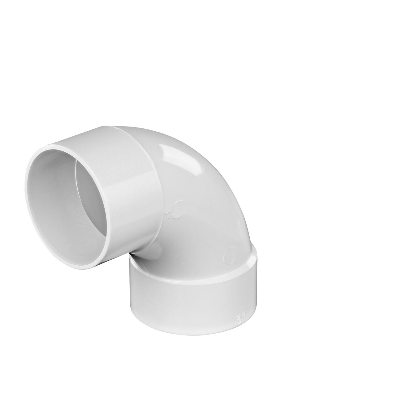 The PVC 90° long-turn street elbow, connects 3 in. Sewer and Drain pipes, Hub X Spt connection (NDS 31P0ST)
